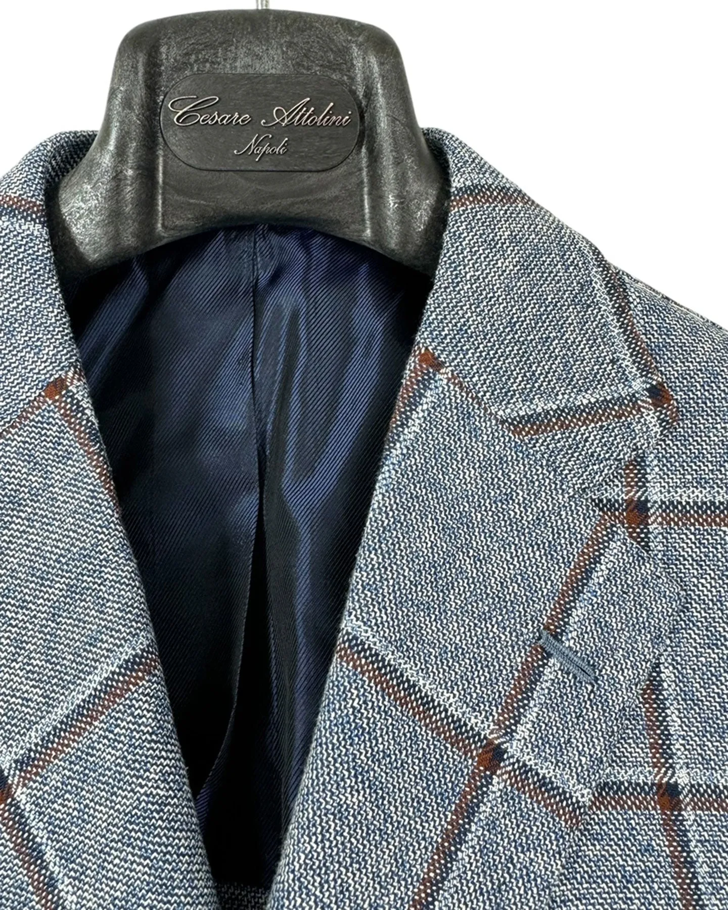 Cesare Attolini Sport Coat Blue Windowpane Wool Silk EU 50/ US 40