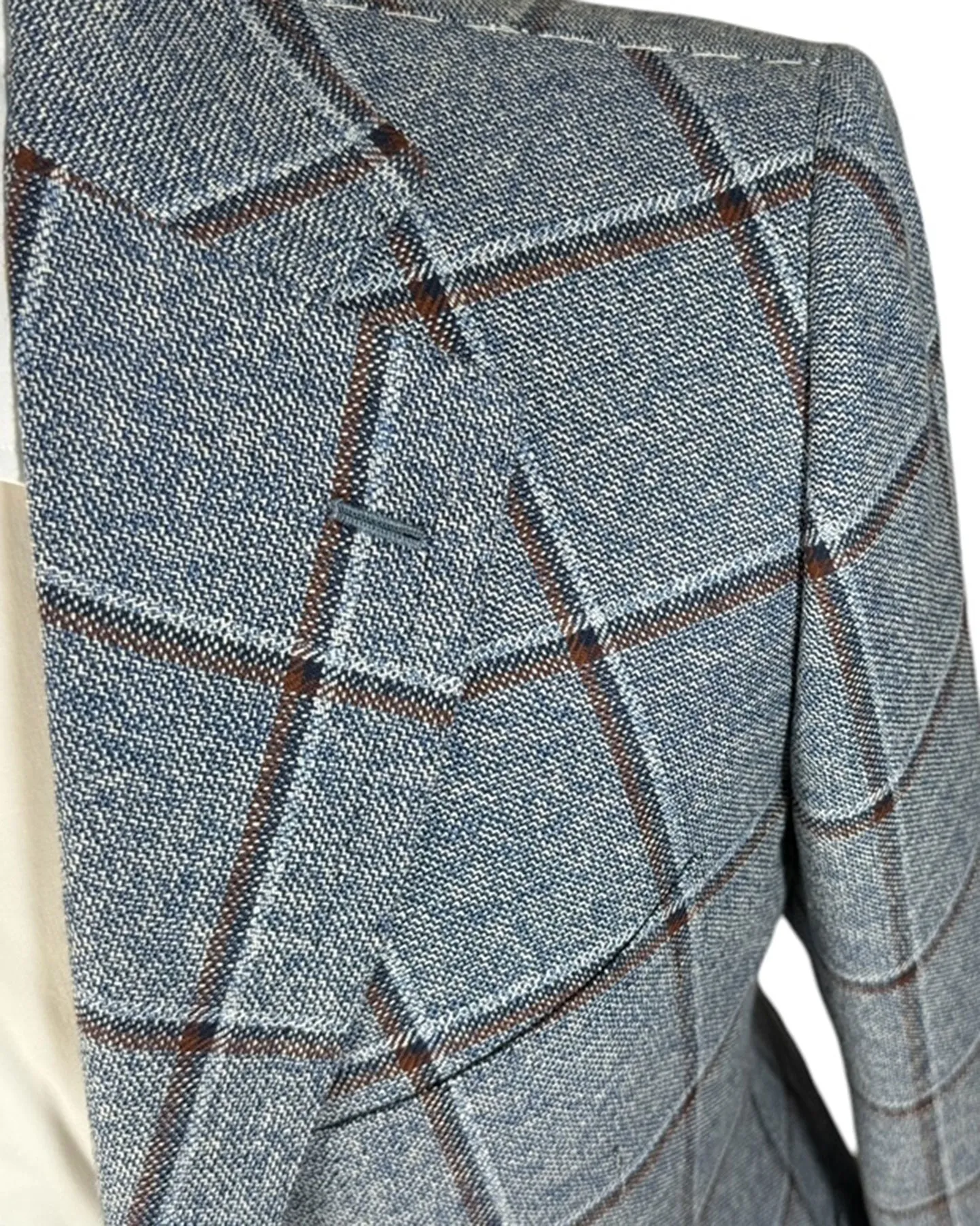 Cesare Attolini Sport Coat Blue Windowpane Wool Silk EU 54/ US 44