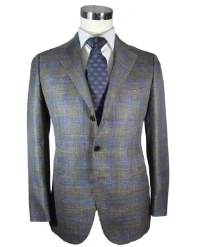 Cesare Attolini Sport Coat Brown Midnight Blue Plaid Blazer EU 48/ US 38