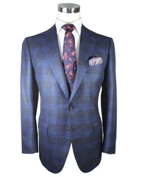 Cesare Attolini Sport Coat Gray Midnight Blue Brown Windowpane Cashmere EU 54/ US 44