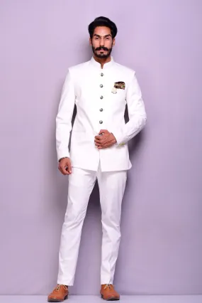 Classic White Jodhpuri Bandhgala Suit for Men |Terry Rayon|  Best Buy for Formal Events Parties Weddings | Elite Elegant Dignified Appearance