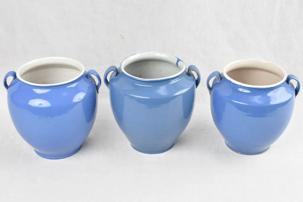 Collection of 3 antique preserving pots from Sete - blue 10¼"