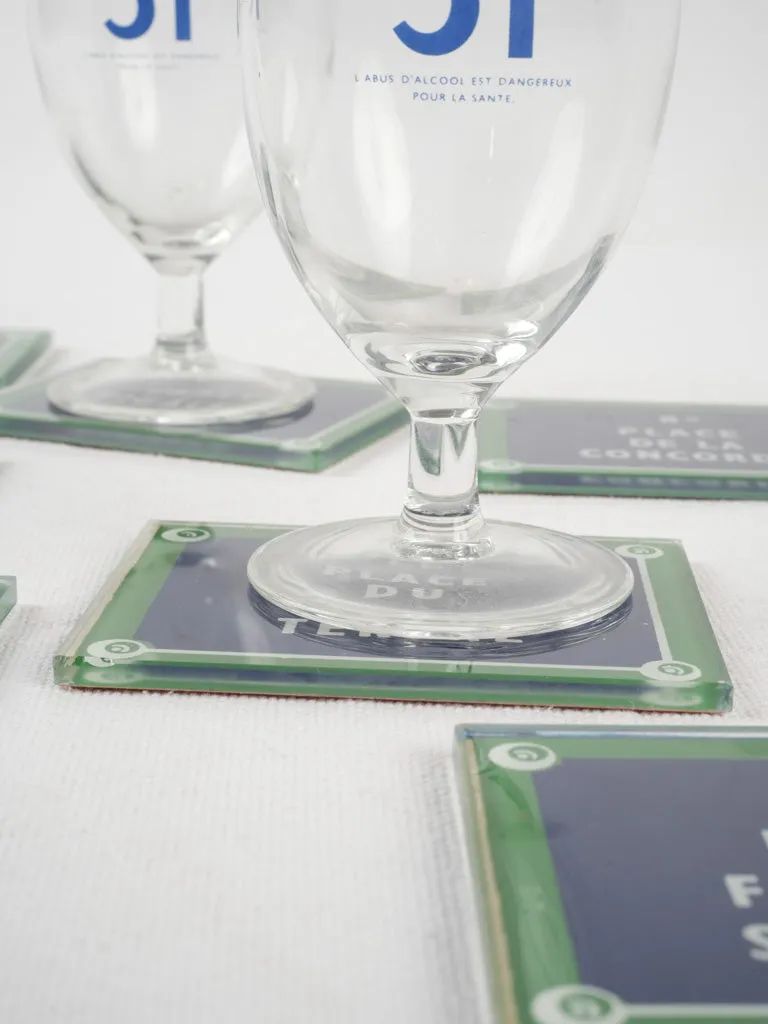 Collection of glass coasters w/ Paris street names