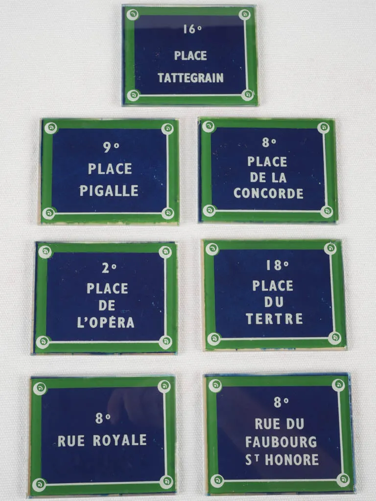 Collection of glass coasters w/ Paris street names