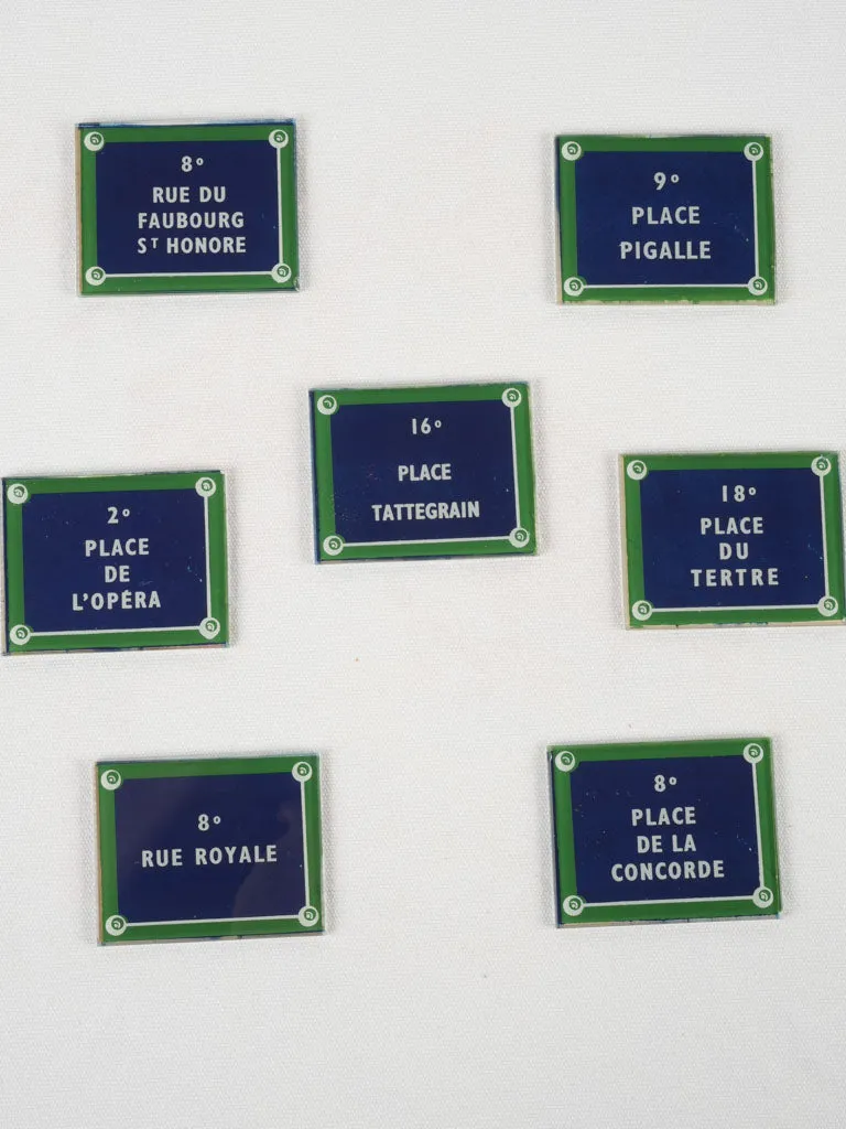 Collection of glass coasters w/ Paris street names