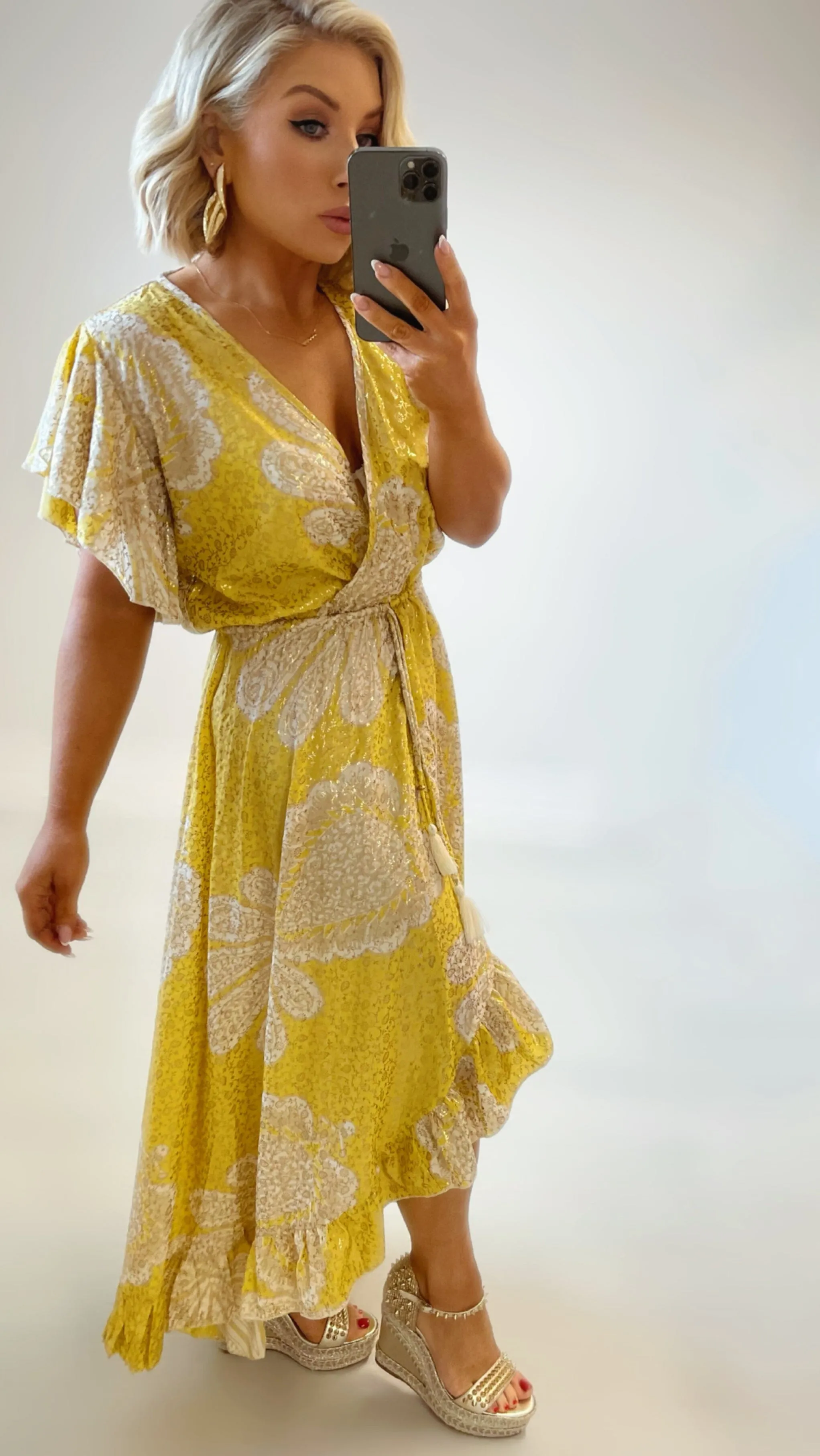 CRETE WATERFALL DRESS - YELLOW