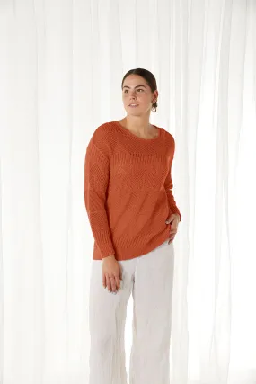 Crochet Look Crew Neck Pullover in Terracotta BL3213 by Bridge & Lord