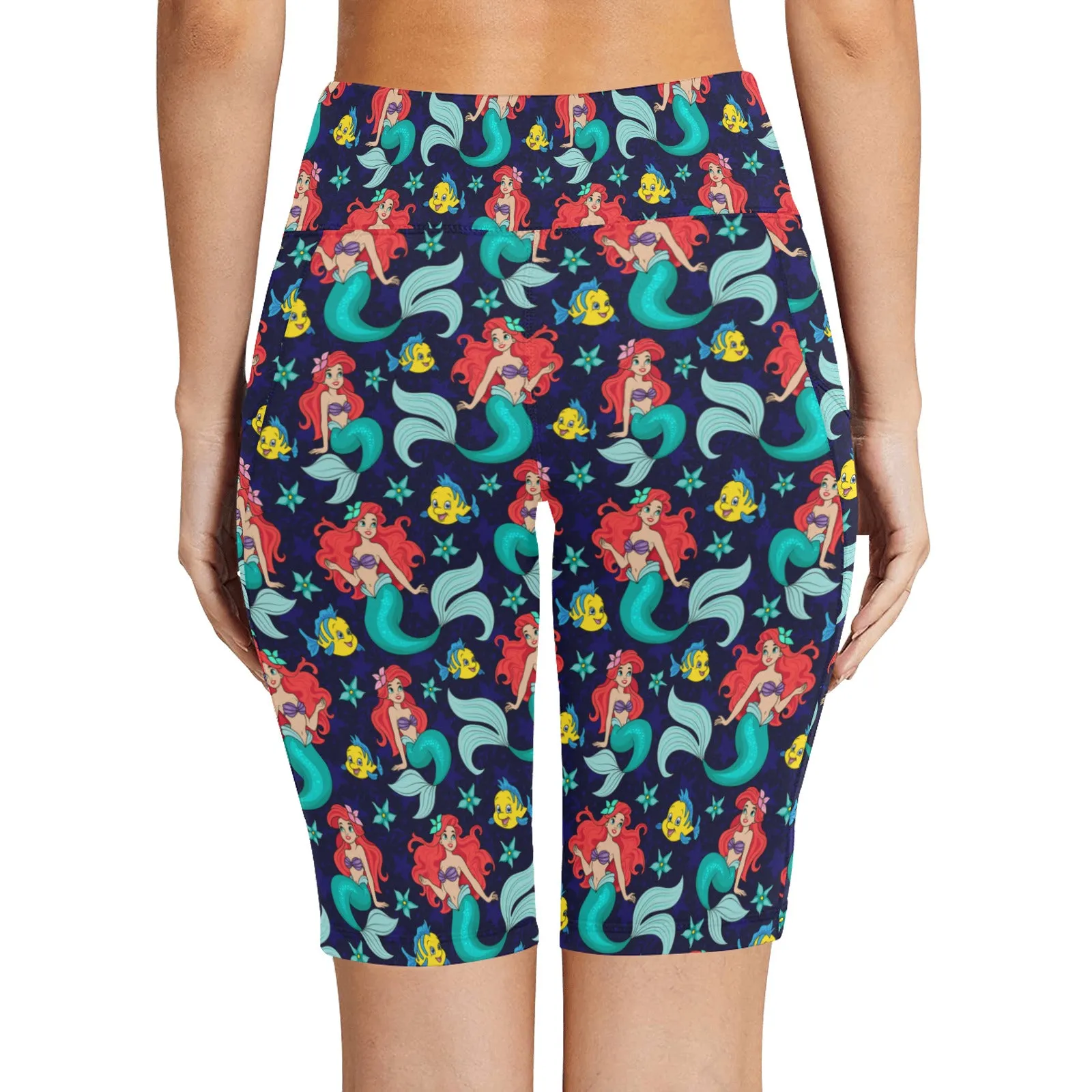 Disney Little Mermaid I Want To Be Where The People Are Women's Athletic Workout Half Tights Leggings With Side Pockets