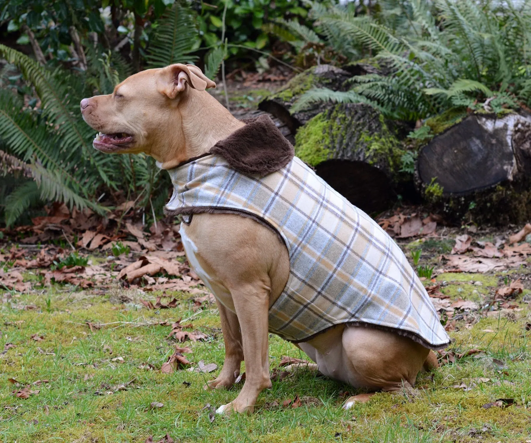 Dog Coat, Reversible - Wool Plaid with Cuddly Faux Fur (One XL Nightfall Left!)