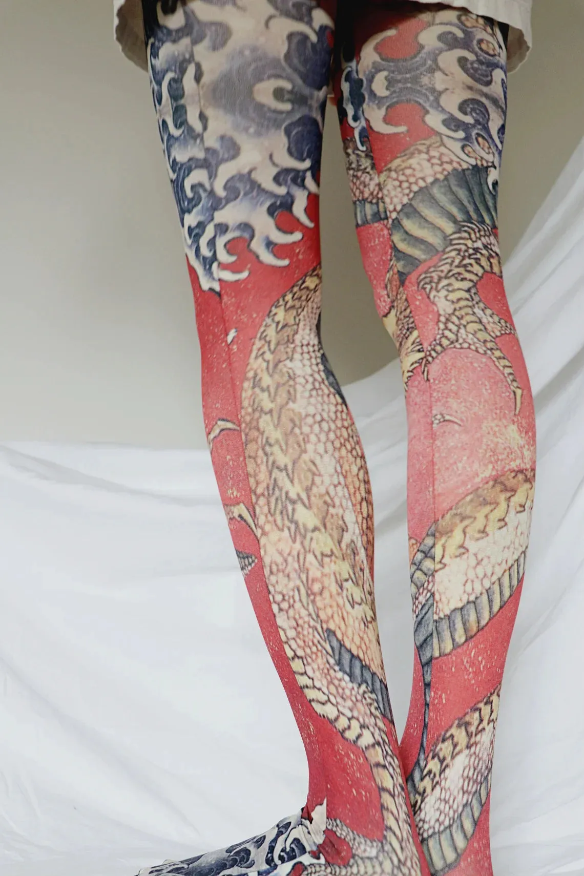 Dragon By Katsushika Hokusai Printed Art Tights