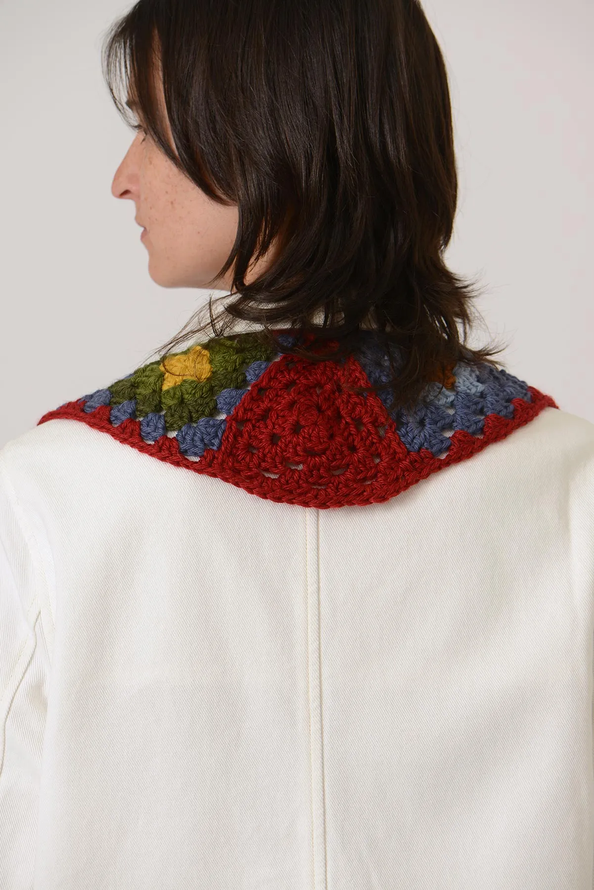 EARLYMADE Hand-knitted Granny Squares Collar — MULTI / HEART RED — UNIQUE — LAST PIECE