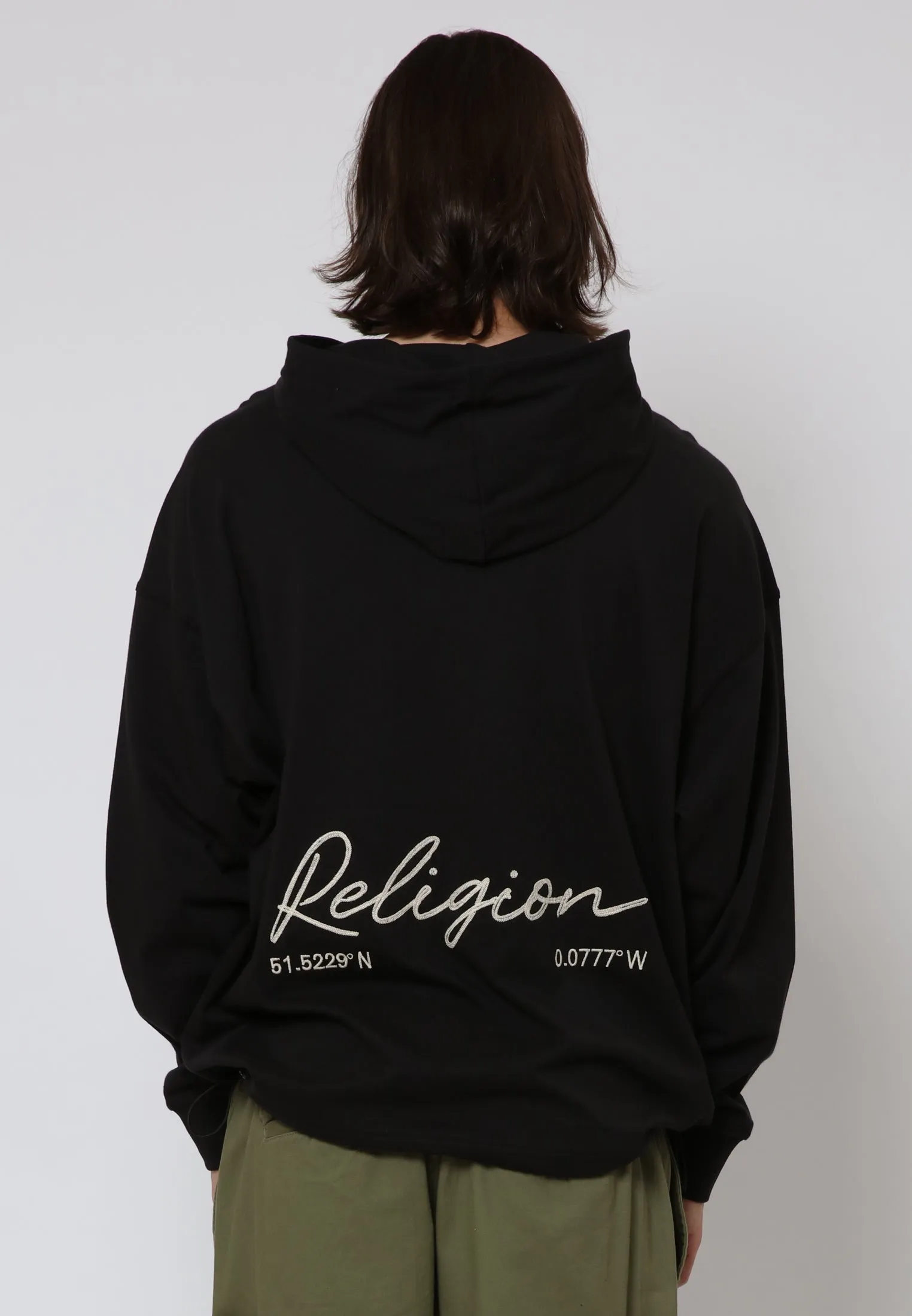 EMBROIDERED RELAXED HOODIE BLACK