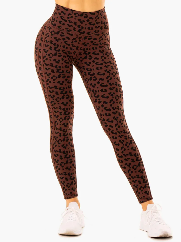 EVOLUTION HIGH WAISTED SCRUNCH LEGGINGS CHOCOLATE LEOPARD