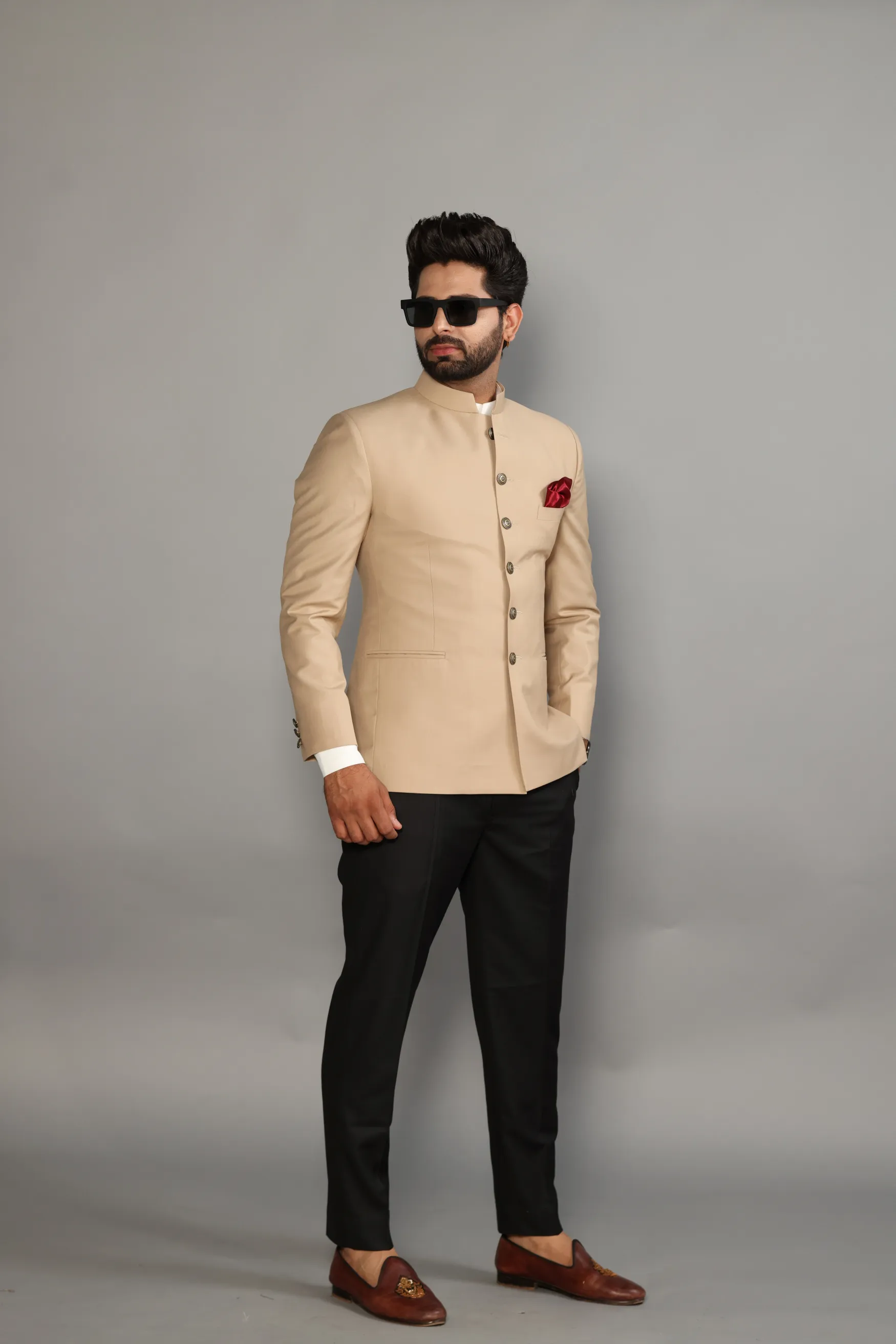 Exclusive Fawn Jodhpuri  Bandhgala  with Black Trouser | Perfect Wedding and Party Wear | Free Personalisation|