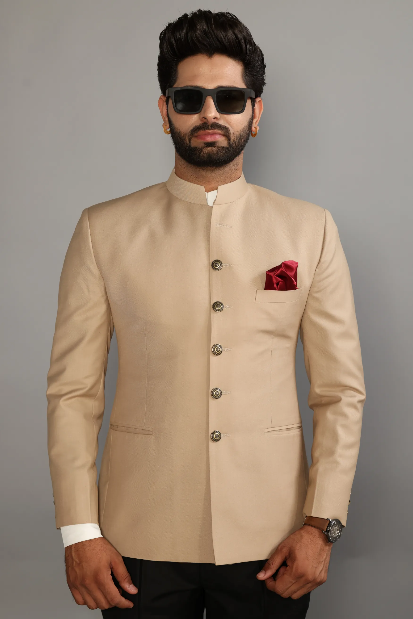 Exclusive Fawn Jodhpuri  Bandhgala  with Black Trouser | Perfect Wedding and Party Wear | Free Personalisation|