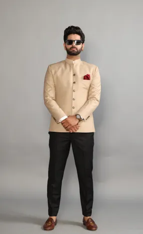 Exclusive Fawn Jodhpuri  Bandhgala  with Black Trouser | Perfect Wedding and Party Wear | Free Personalisation|