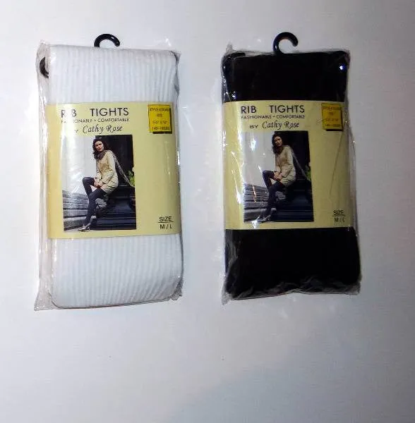 fashionable white and brown rib tights Case of 72