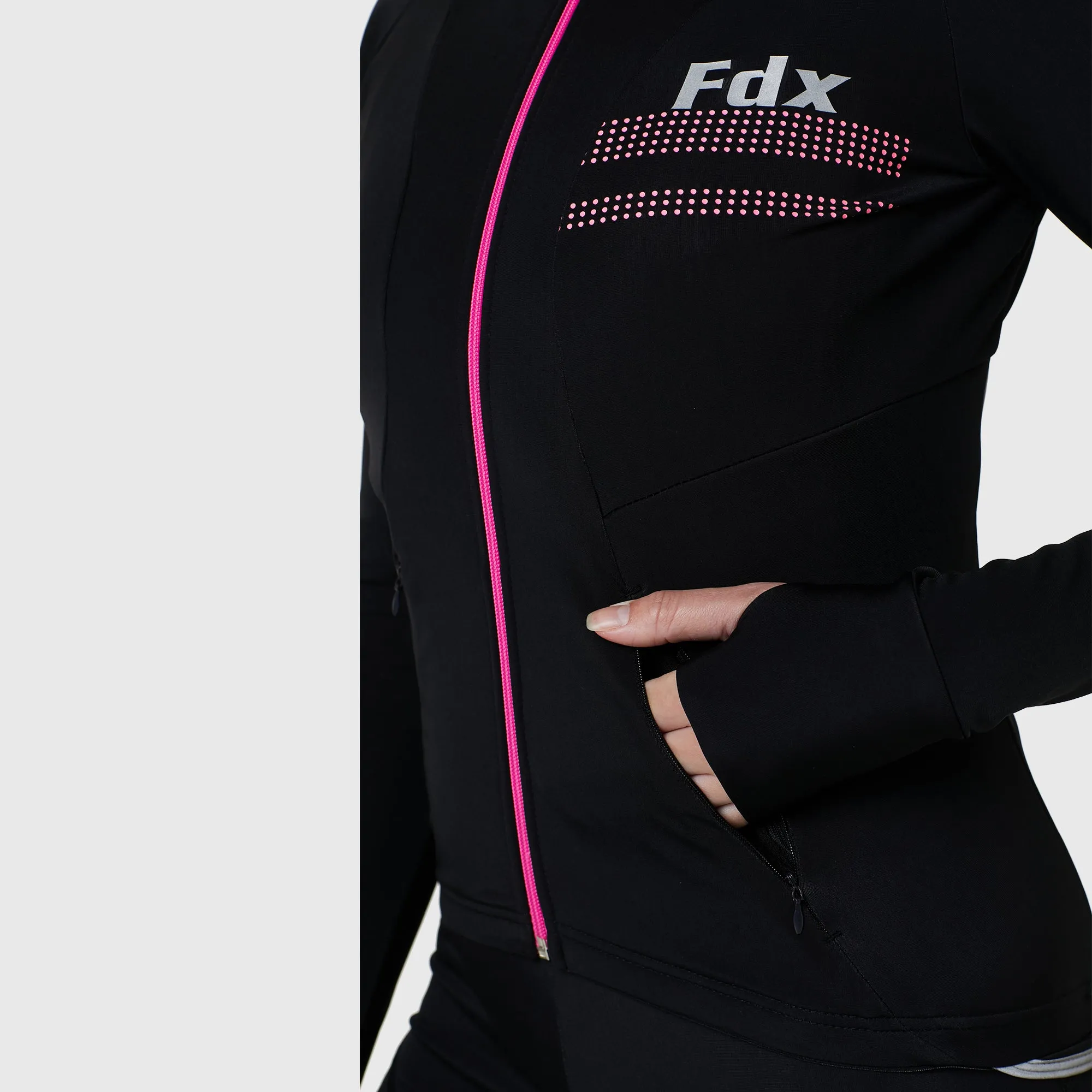 Fdx Women's & Girl's Set Arch Thermal Roubaix Long Sleeve Cycling Jersey & Cargo Bib Tights - Pink