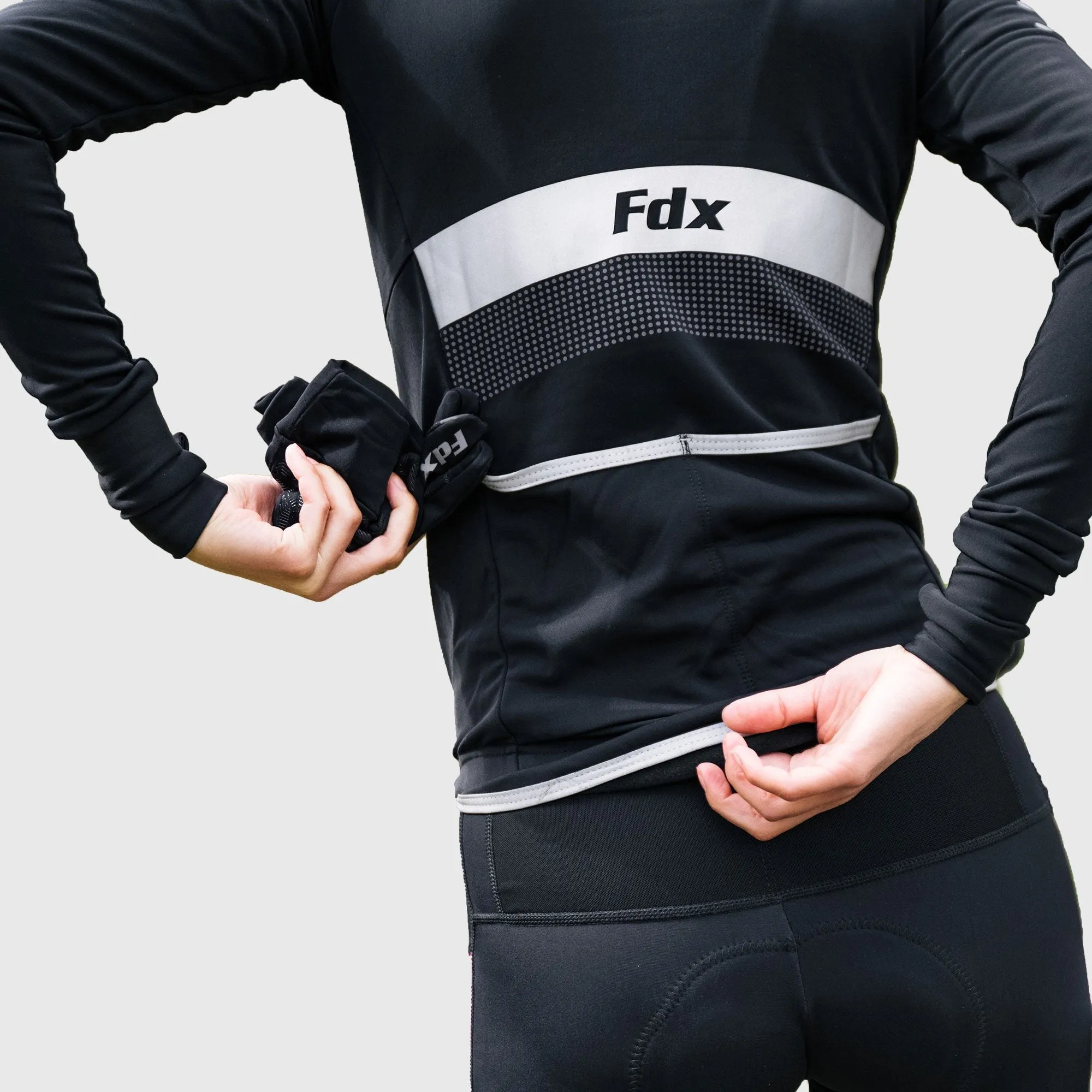 Fdx Women's & Girl's Set Arch Thermal Roubaix Long Sleeve Cycling Jersey & Cargo Bib Tights - Pink