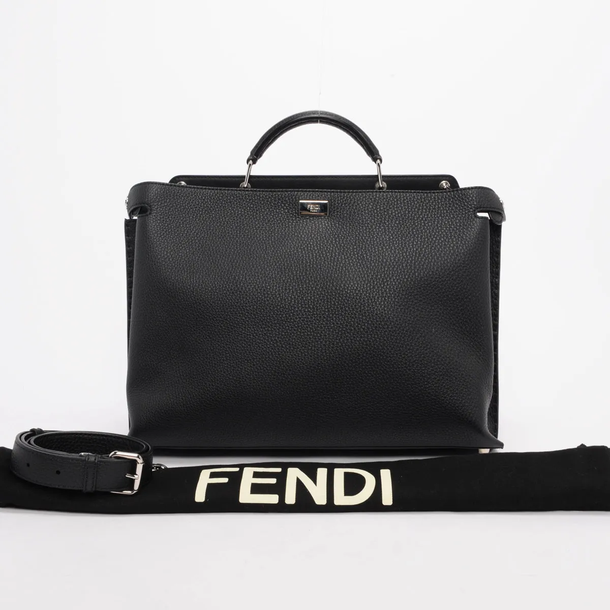 Fendi Black Selleria Large Peekaboo Iconic Essential Satchel Bag