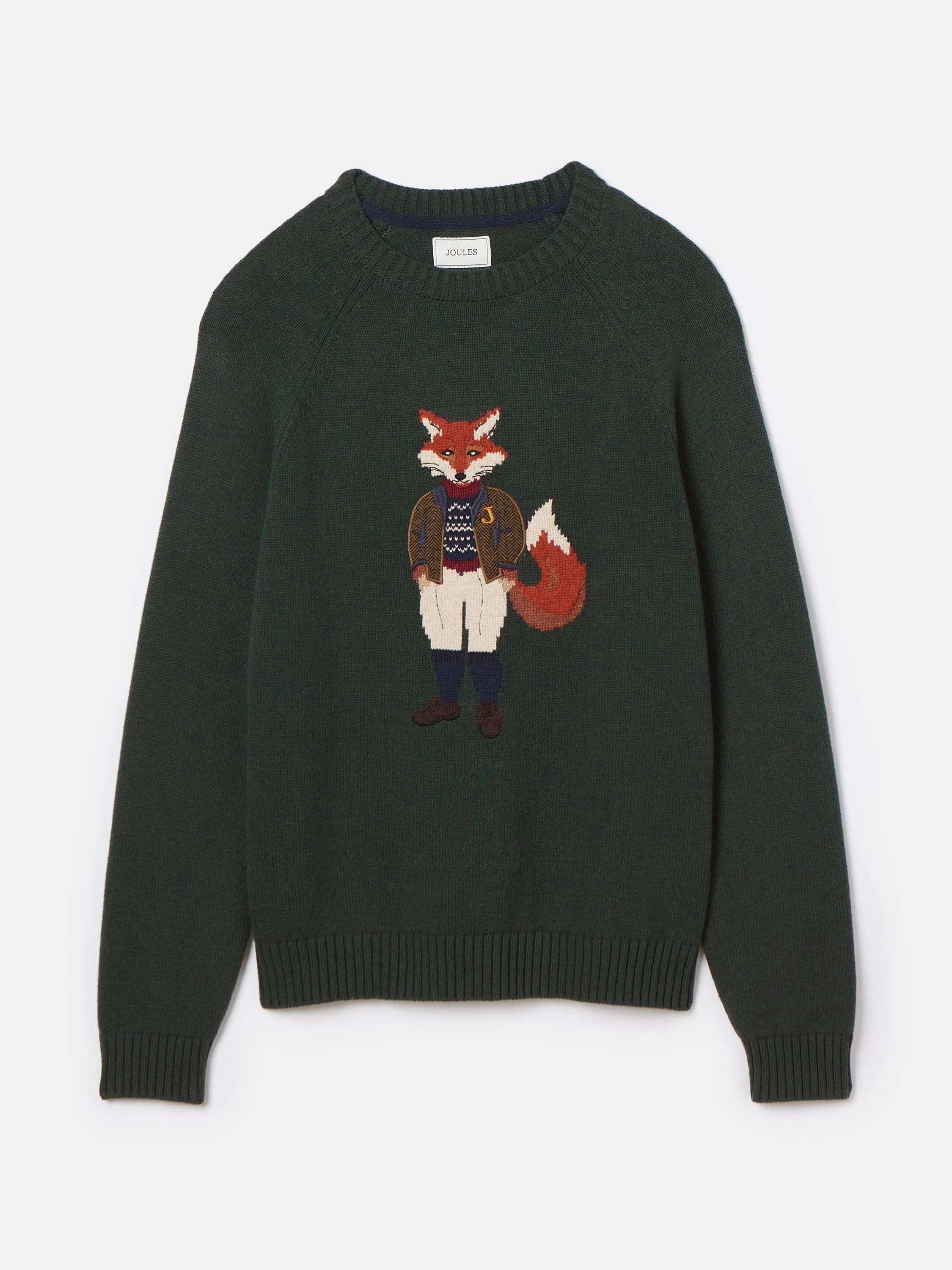 Fenton Fox Green Intarsia Crew Knit Jumper