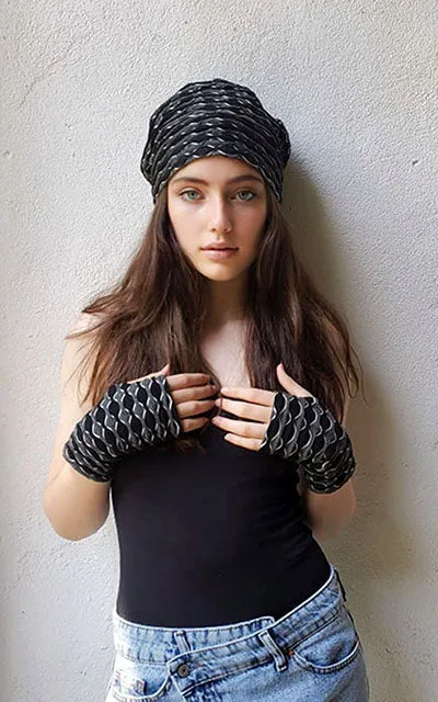 Fingerless Gloves - Solar & Lunar Eclipse with Abyss Jersey Knit