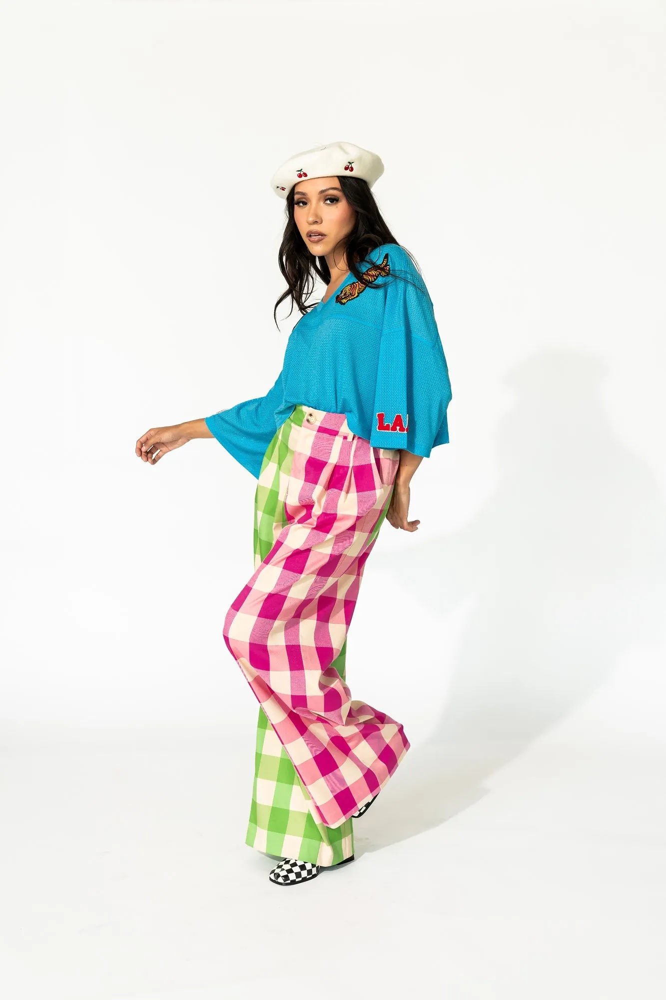 Gemini Half & Half Trousers in Pink   Green