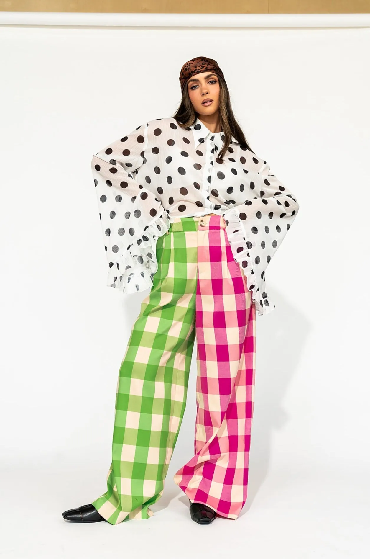 Gemini Half & Half Trousers in Pink   Green