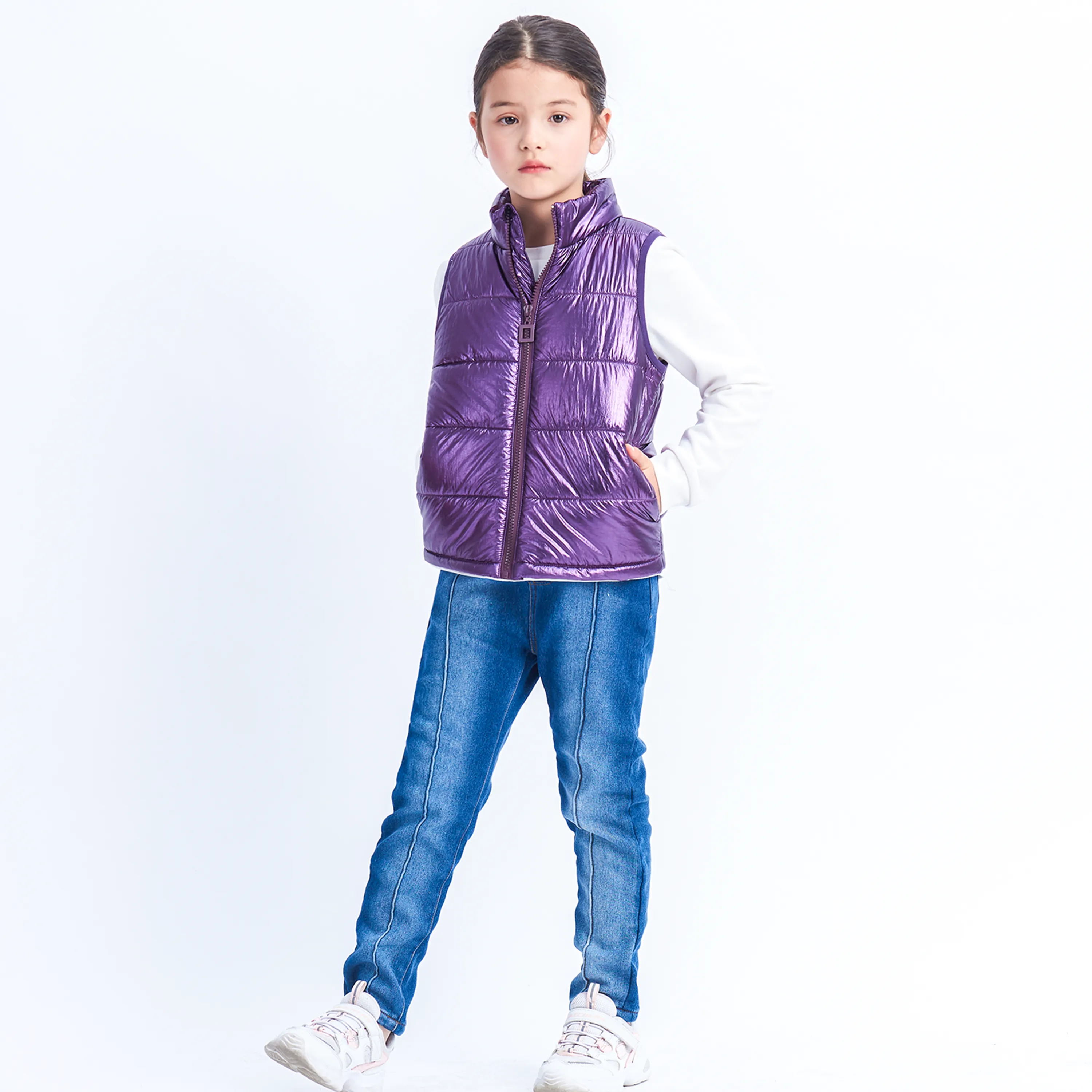 Girls Winter Puffer Vest, Winter Lightweight Gilet Colorful Purple