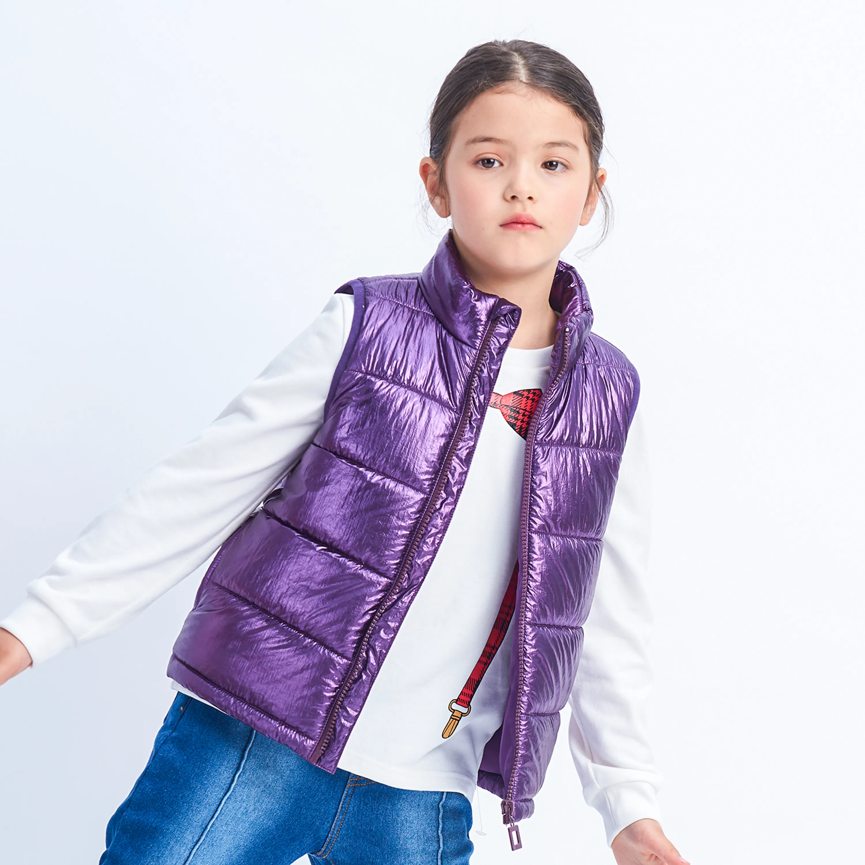 Girls Winter Puffer Vest, Winter Lightweight Gilet Colorful Purple