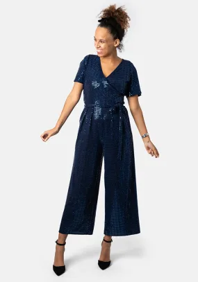 Gloria Navy Sequin Culotte Leg Jumpsuit