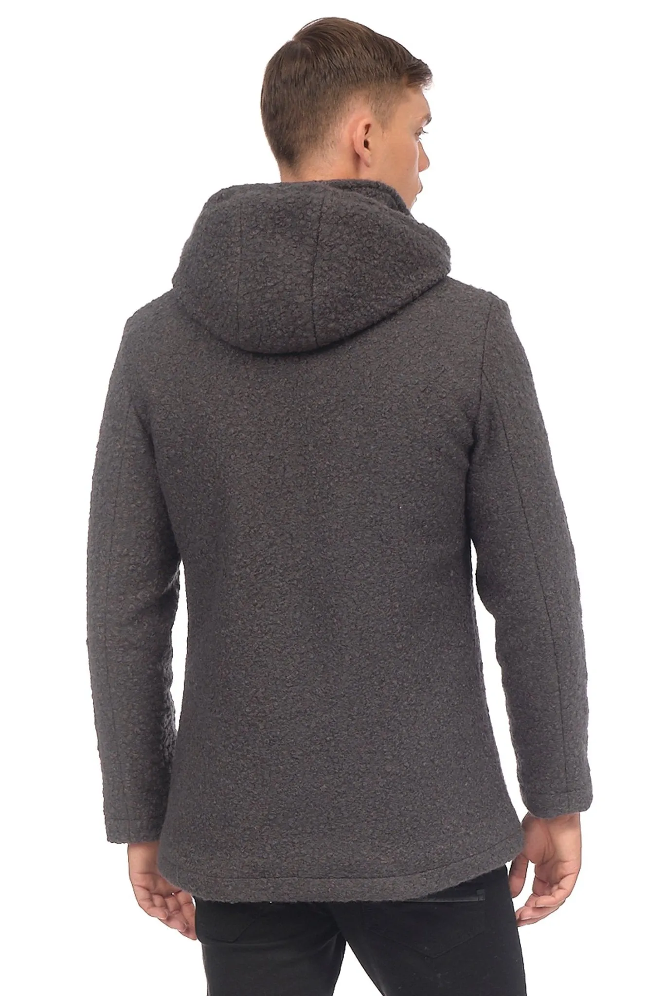 Hooded Boucle Coat - Anthracite