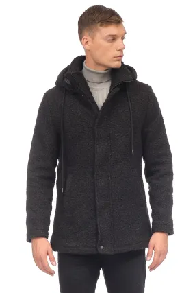 Hooded Boucle Coat - Black