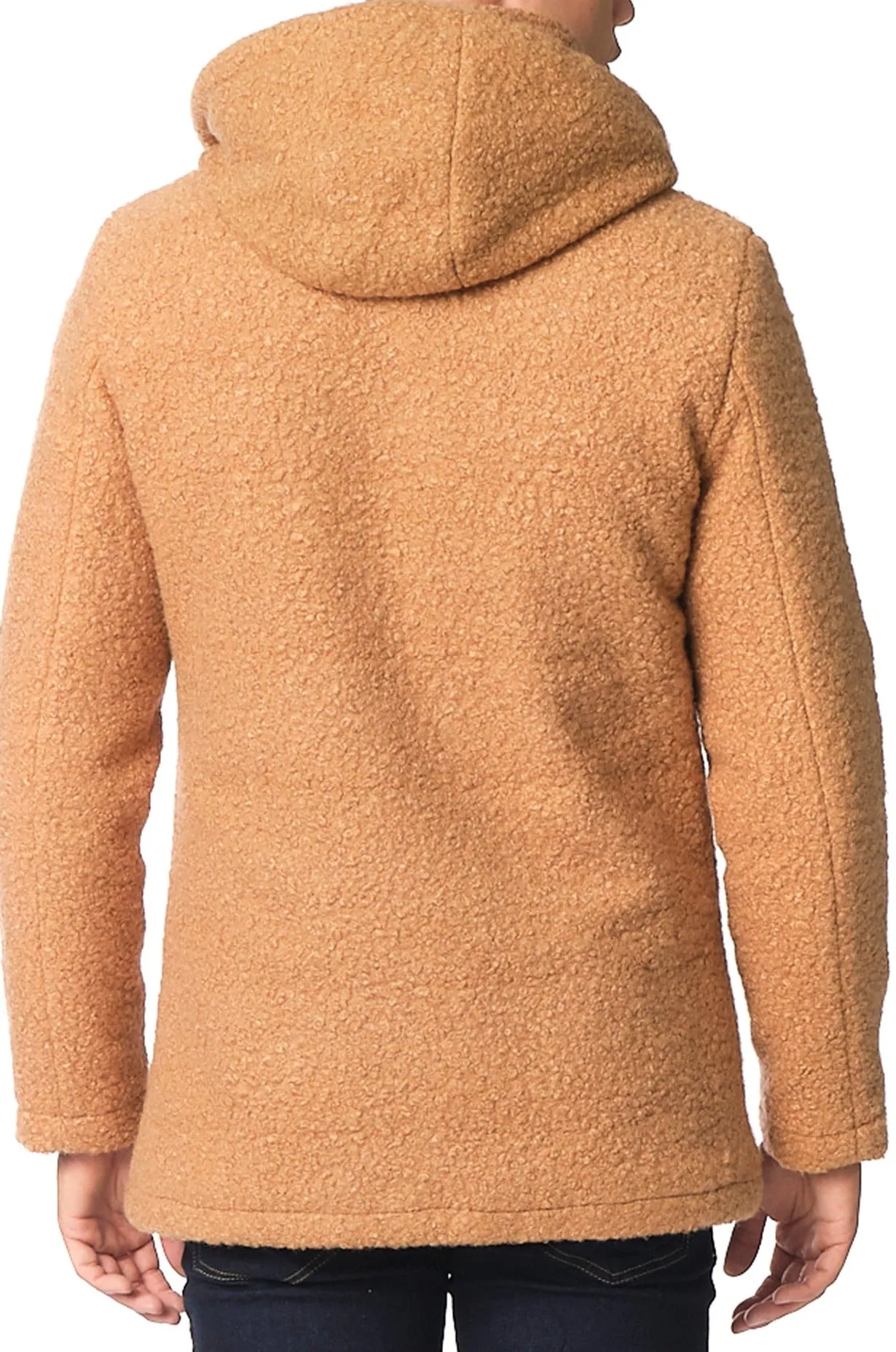 Hooded Boucle Coat - Camel