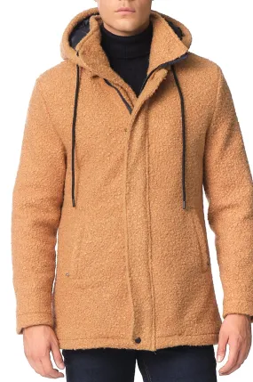 Hooded Boucle Coat - Camel