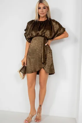 Ida Olive Satin Animal Print Dress