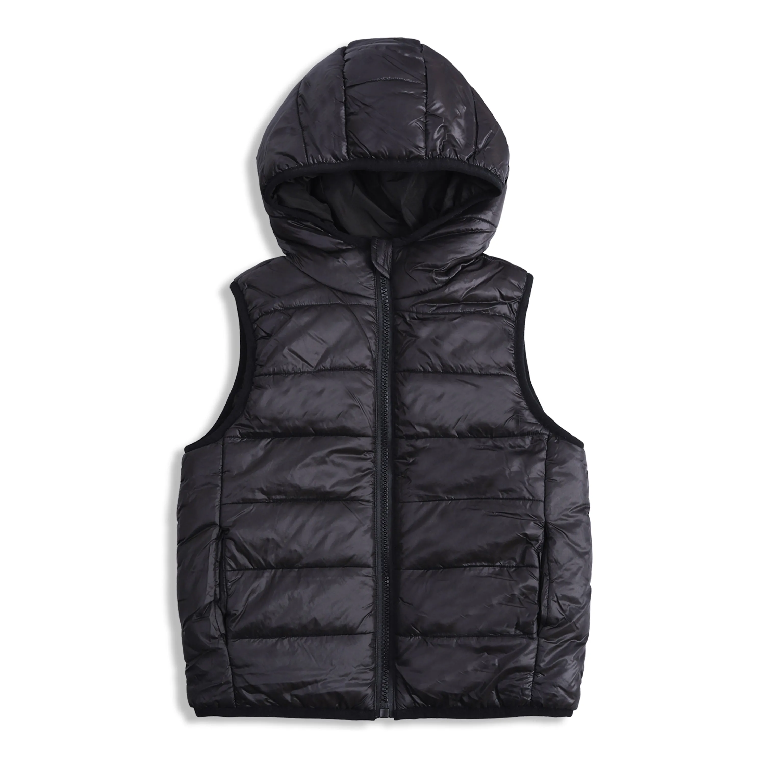 IKALI Boys Girls Lightweight Puffer Vest Kids Hooded Sleeveless Gilet Black