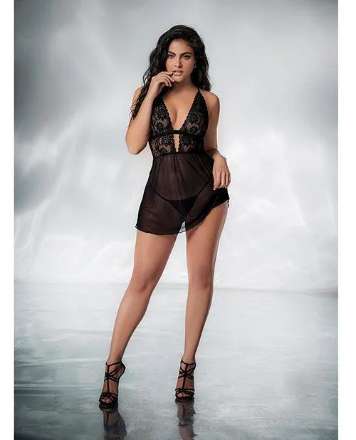 Lace & Mesh Babydoll & G-string Black