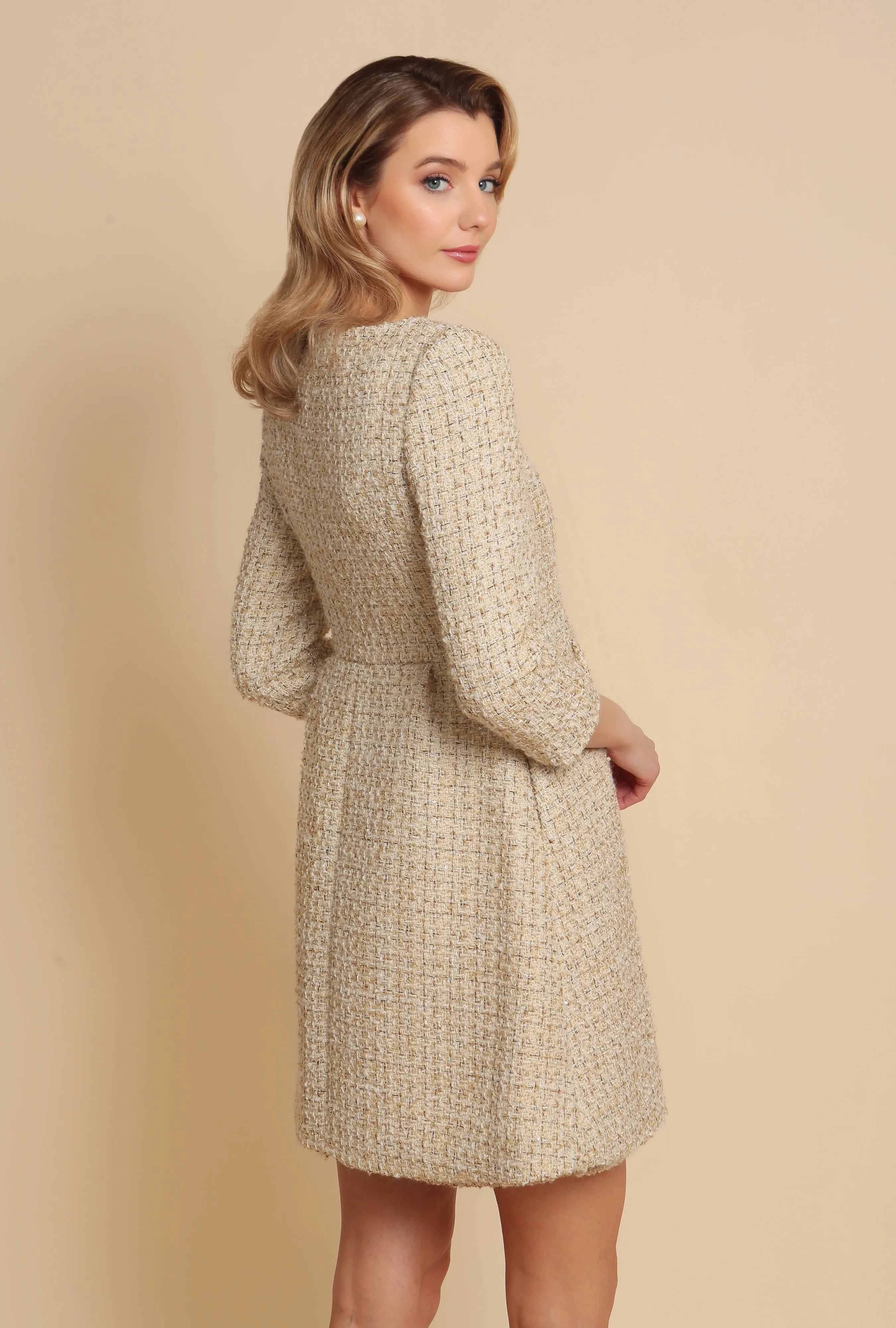 Last Chance 'Casablanca' Wool Tweed Dress Coat in Oro