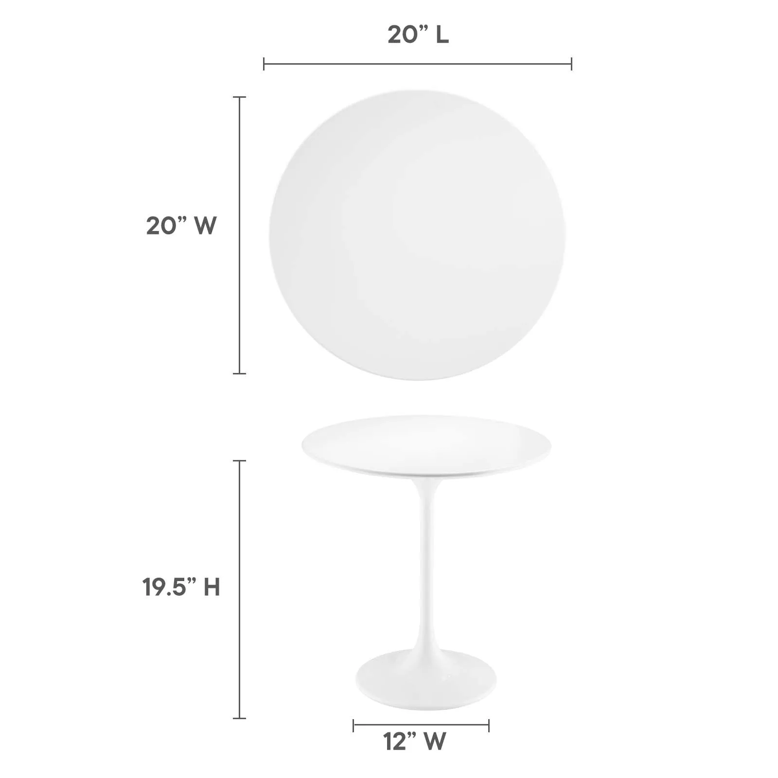 Lippa 20" Round Side Table White White EEI-5678-WHI-WHI