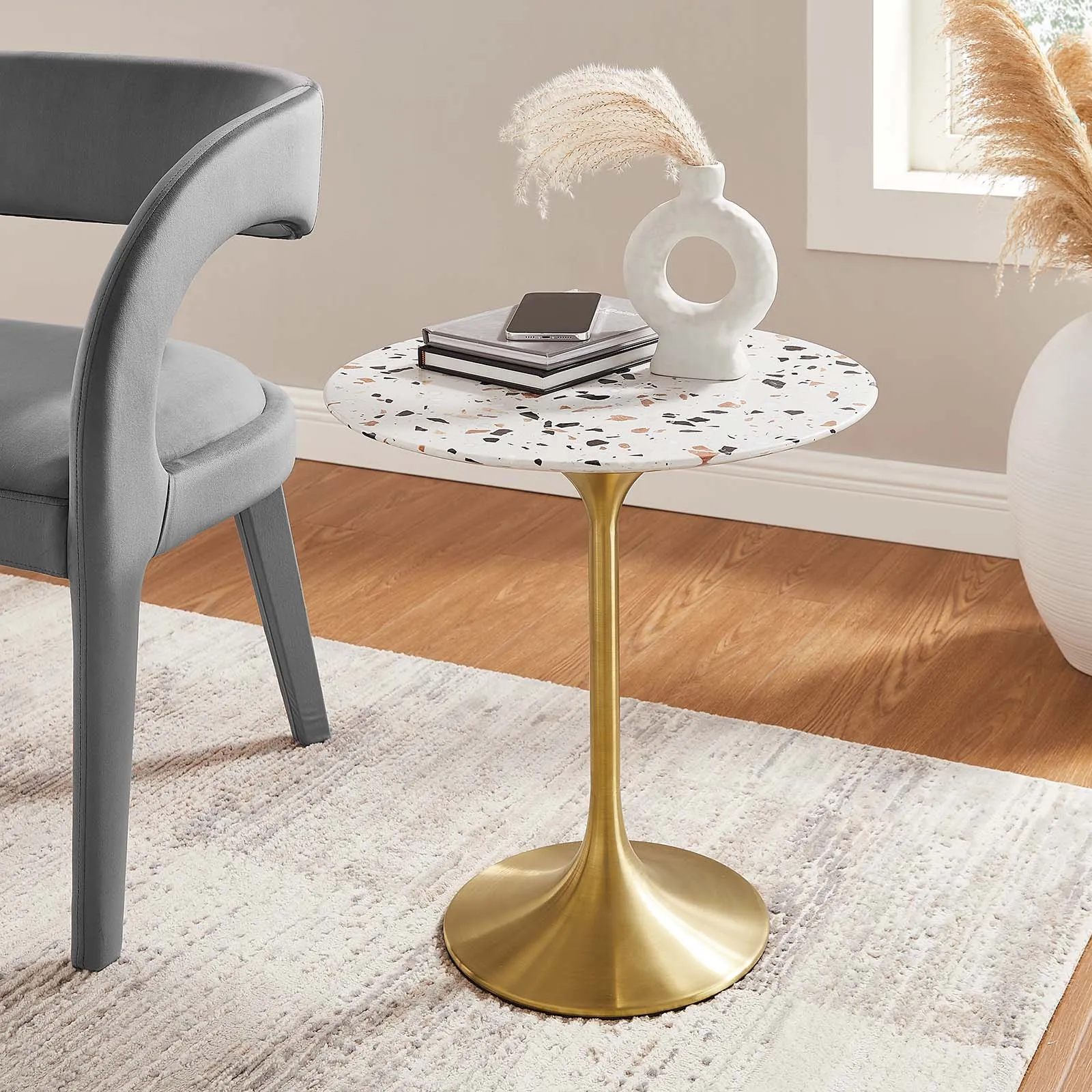 Lippa 20" Round Terrazzo Side Table Gold Terrazzo EEI-5687-GLD-TER