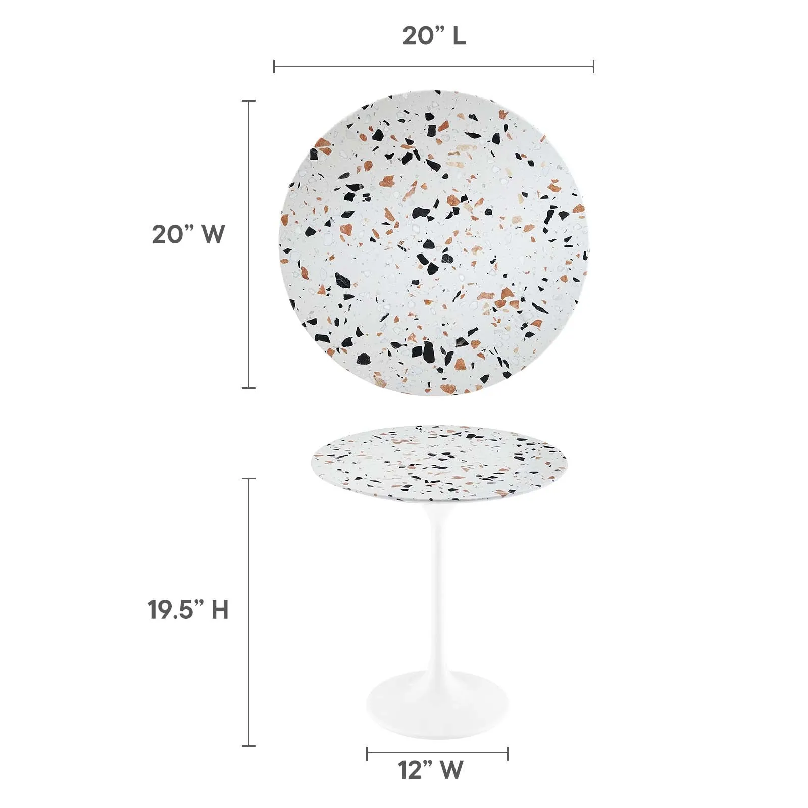 Lippa 20" Round Terrazzo Side Table White Terrazzo EEI-5682-WHI-TER