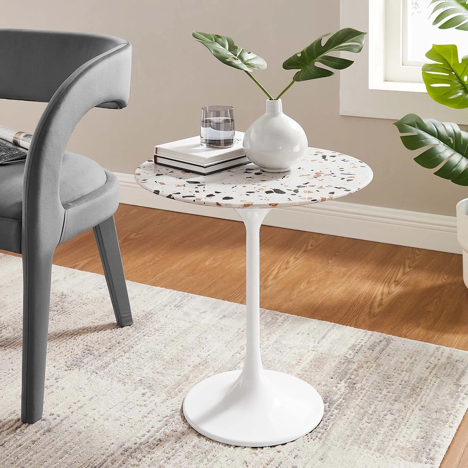 Lippa 20" Round Terrazzo Side Table White Terrazzo EEI-5682-WHI-TER