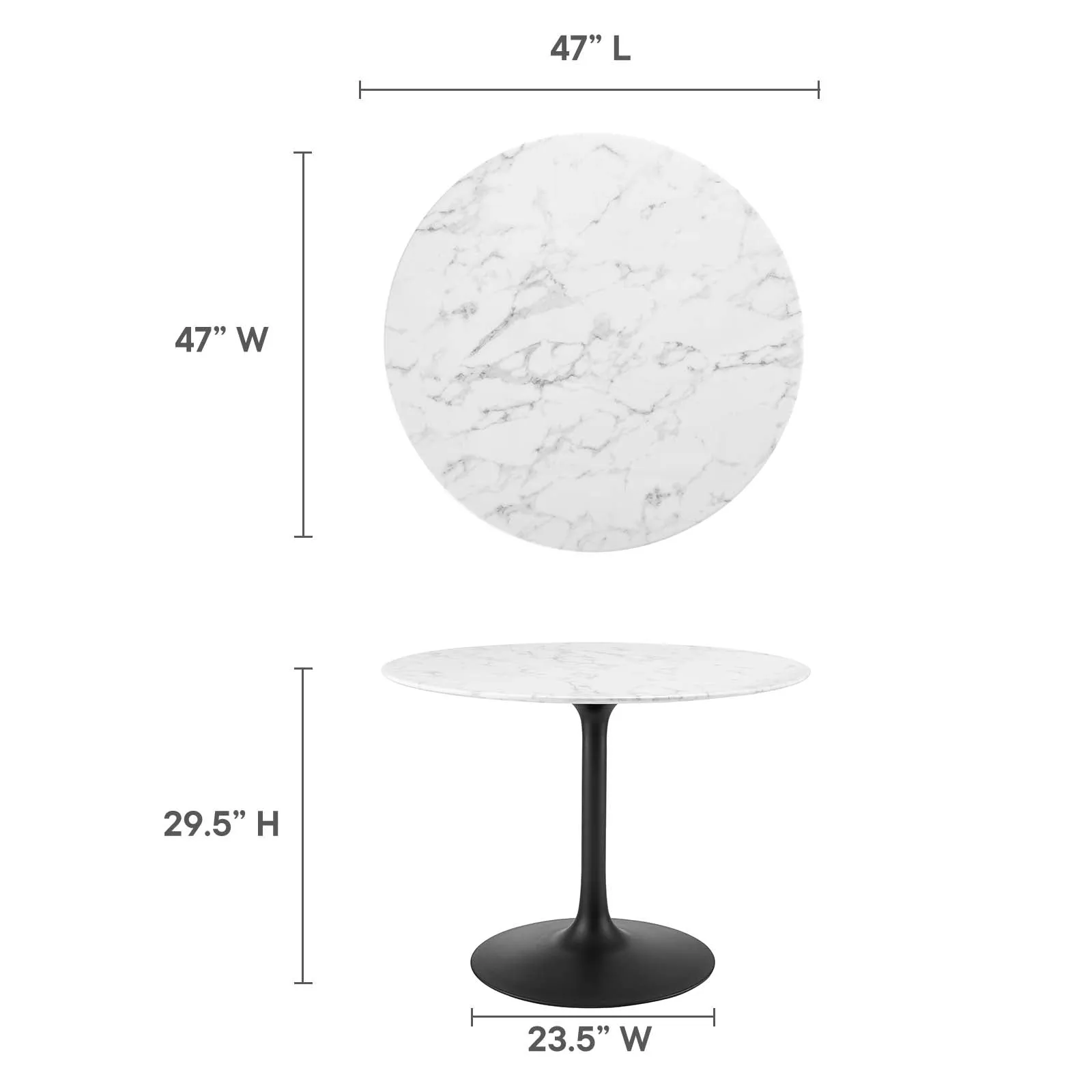 Lippa 40" Round Artificial Marble Dining Table Black White EEI-3526-BLK-WHI