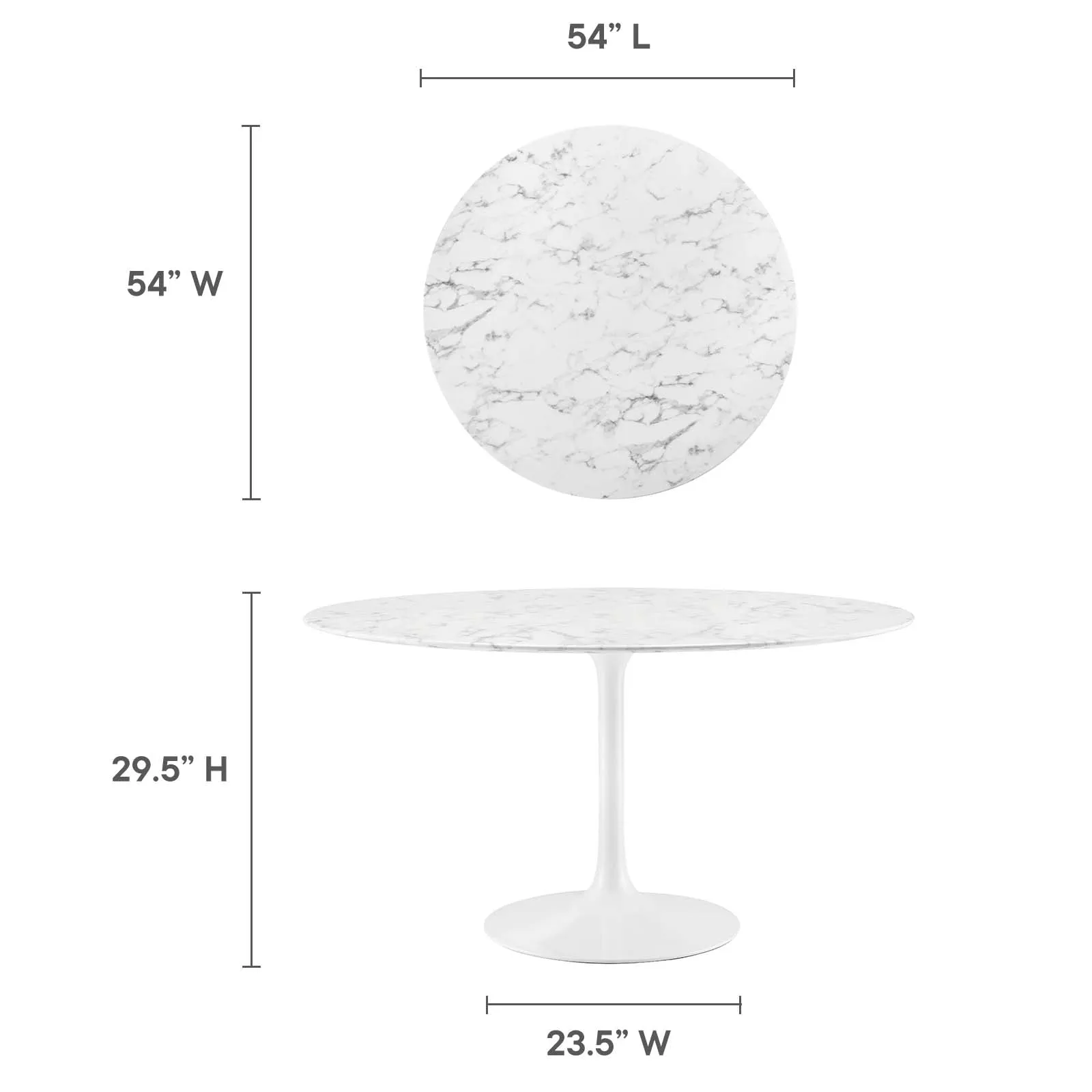 Lippa 54" Round Artificial Marble Dining Table White EEI-1132-WHI