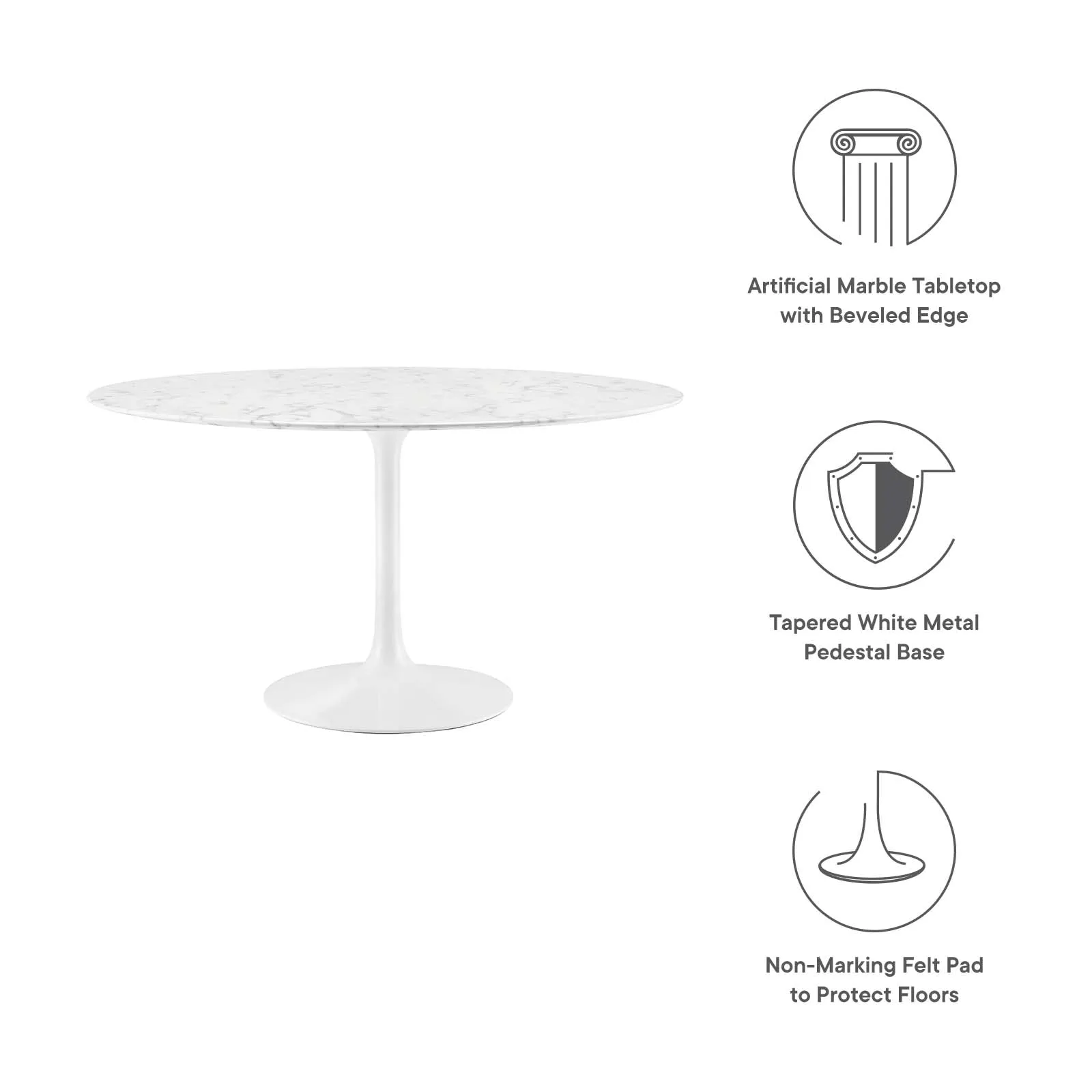 Lippa 54" Round Artificial Marble Dining Table White EEI-1132-WHI