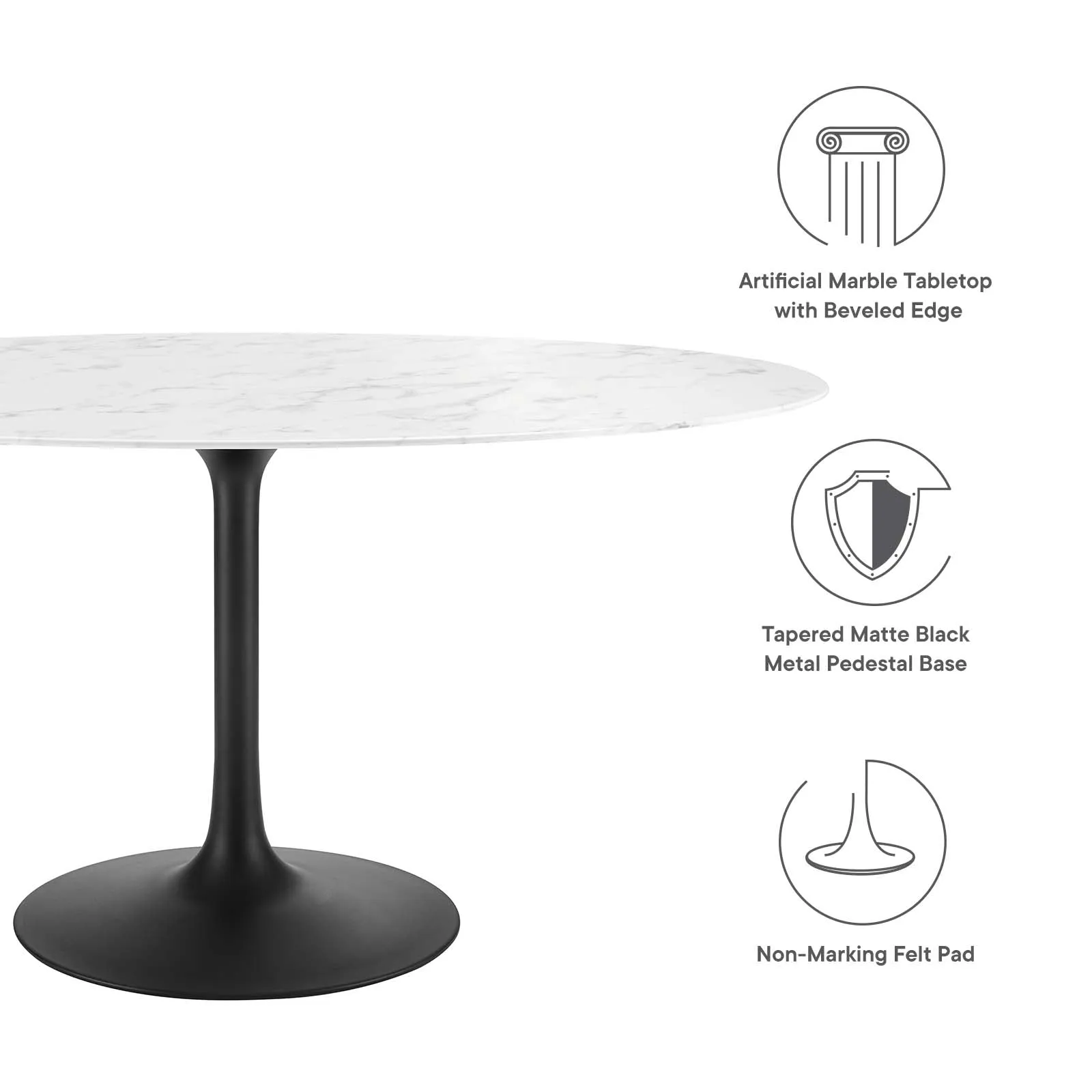 Lippa 60" Oval Artificial Marble Dining Table Black White EEI-3531-BLK-WHI