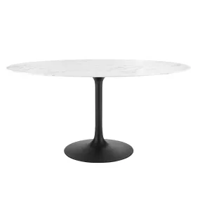 Lippa 60" Oval Artificial Marble Dining Table Black White EEI-3531-BLK-WHI