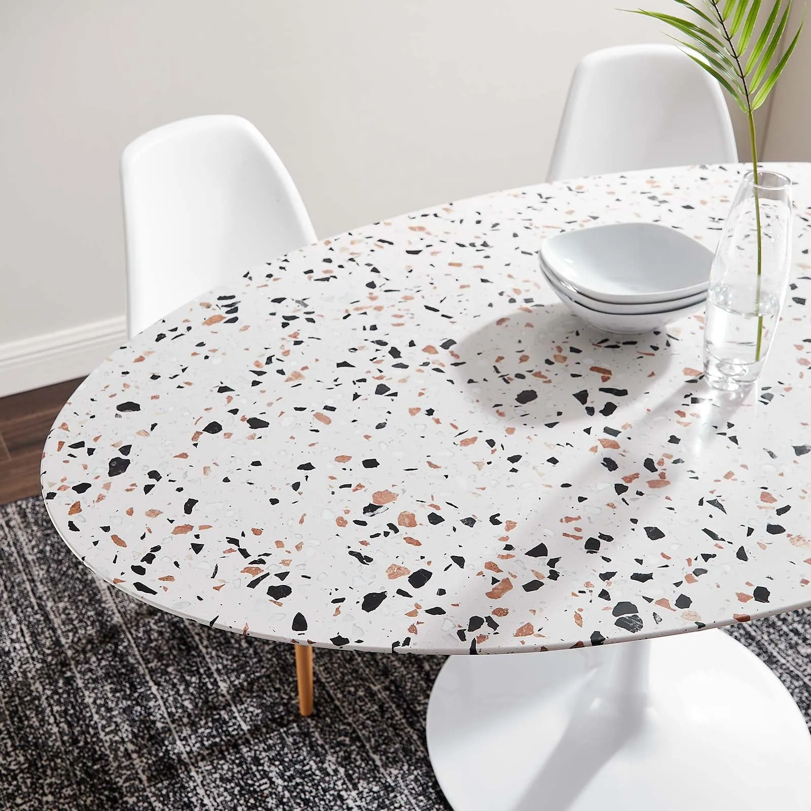 Lippa 60" Oval Terrazzo Dining Table White White EEI-5734-WHI-WHI