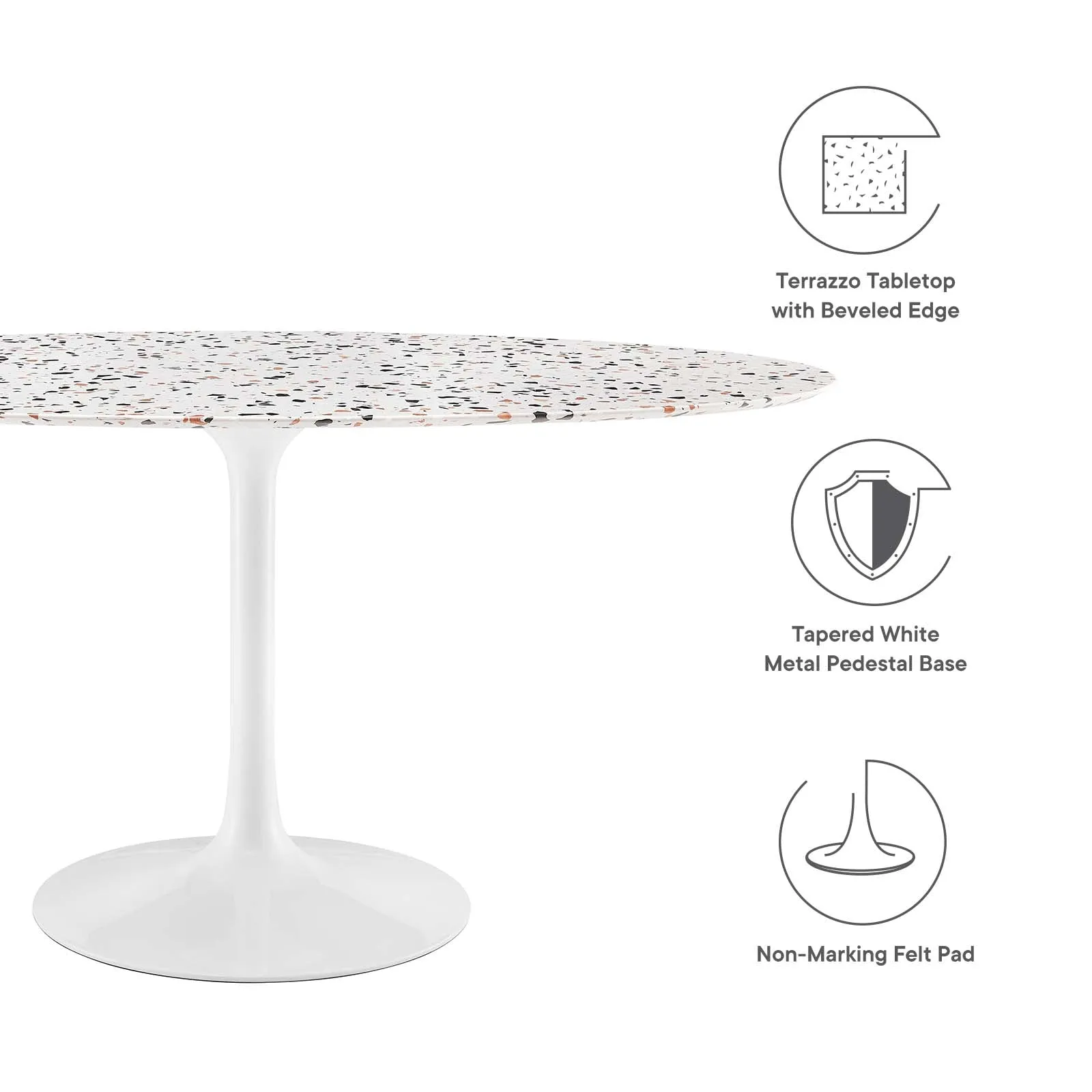 Lippa 60" Oval Terrazzo Dining Table White White EEI-5734-WHI-WHI